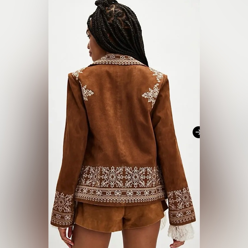 Free People Janie Suede Jacket We The Free Embroidered Button Blazer Brown - Picture 3 of 6